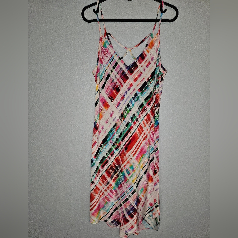 Amanda Uprichard Medium Silk Mini Dress Bright Rainbow Colors